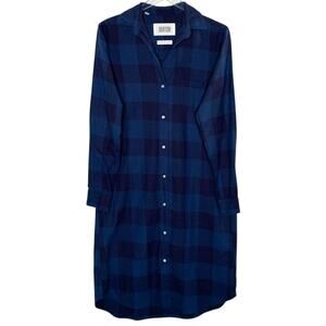 Grayson 2 Frank & Eileen Blue Plaid Midi Shirt Dress 100% Cotton